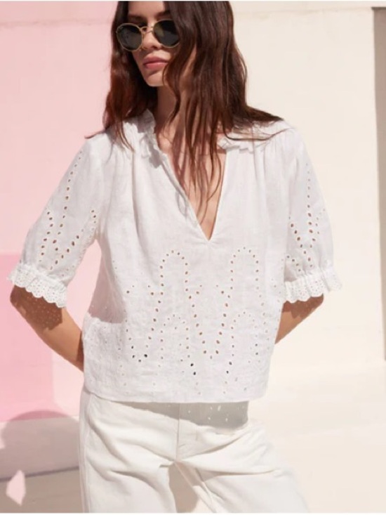 AYR Tops - AYR Linen Embroidered Blouse